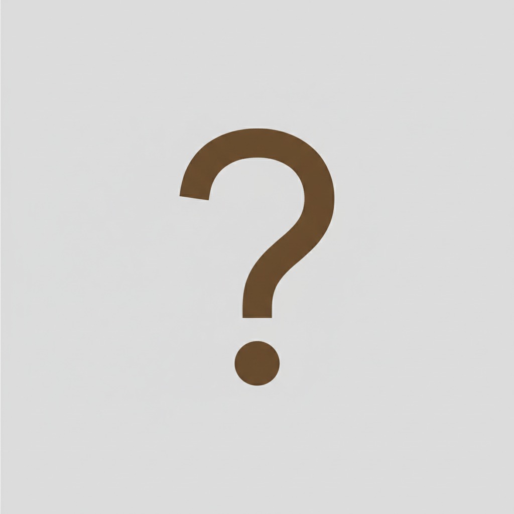 A brown question mark is centered on a light gray background.